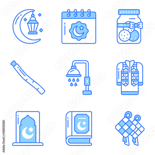 Carefully Crafted Ramadan and Eid al fitr related icons set, Modern style vector