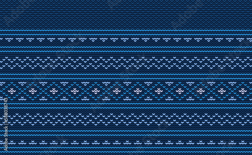 Vector cross stitch geometric background, Knitted ethnic pattern, Embroidery abstract beautiful style, Blue pattern template motif, Design for textile, fabric, batik, tile, aprons