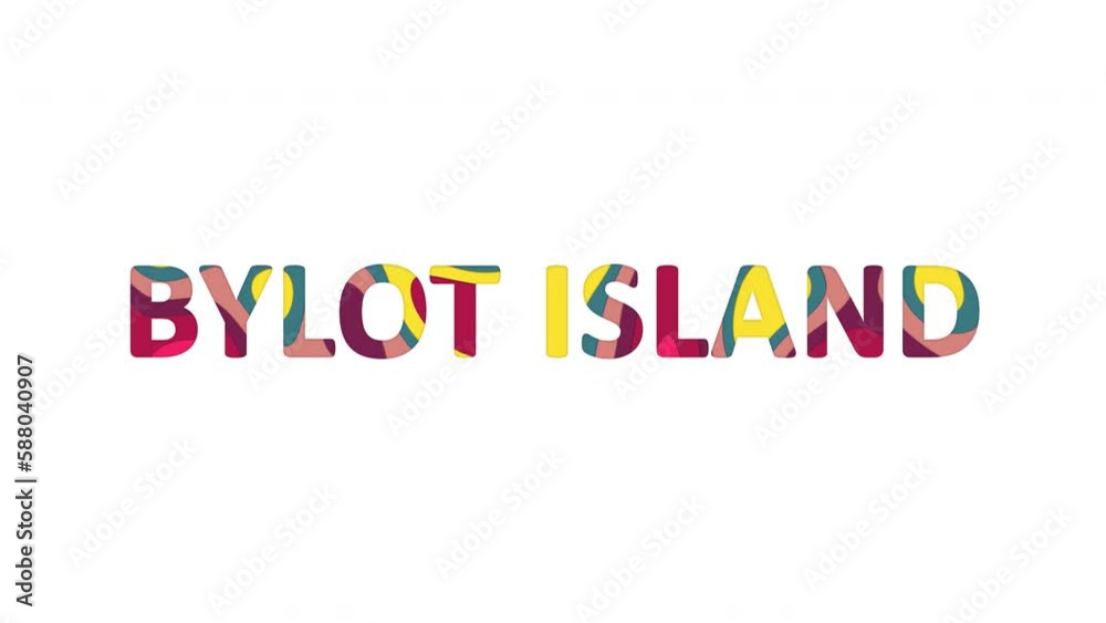 Multi-colored inscription Island name BYLOT ISLAND with colored spots floating inside. Looped from frame 120 to 839, Alpha BW at the end Multi-colored inscription Island name BYLOT ISLAND with colored spots floating inside. Looped from frame 120 to 839, Alpha BW at the end