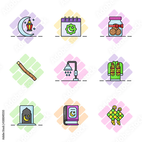 Carefully Crafted Ramadan and Eid al fitr related icons set, Modern style vector