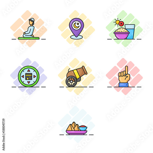 Carefully Crafted Ramadan and Eid al fitr related icons set, Modern style vector photo