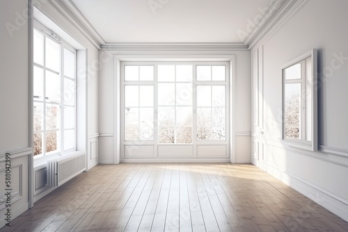 Empty White Room Gallery: A Gallery of White Picture Frames and Blank Walls: Generative AI