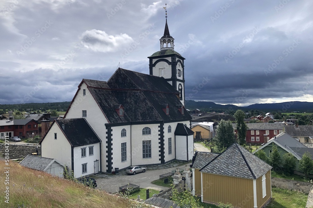 centre ville de la cité minière de Røros en Norvège, patrimoine mondial de l'UNESCO