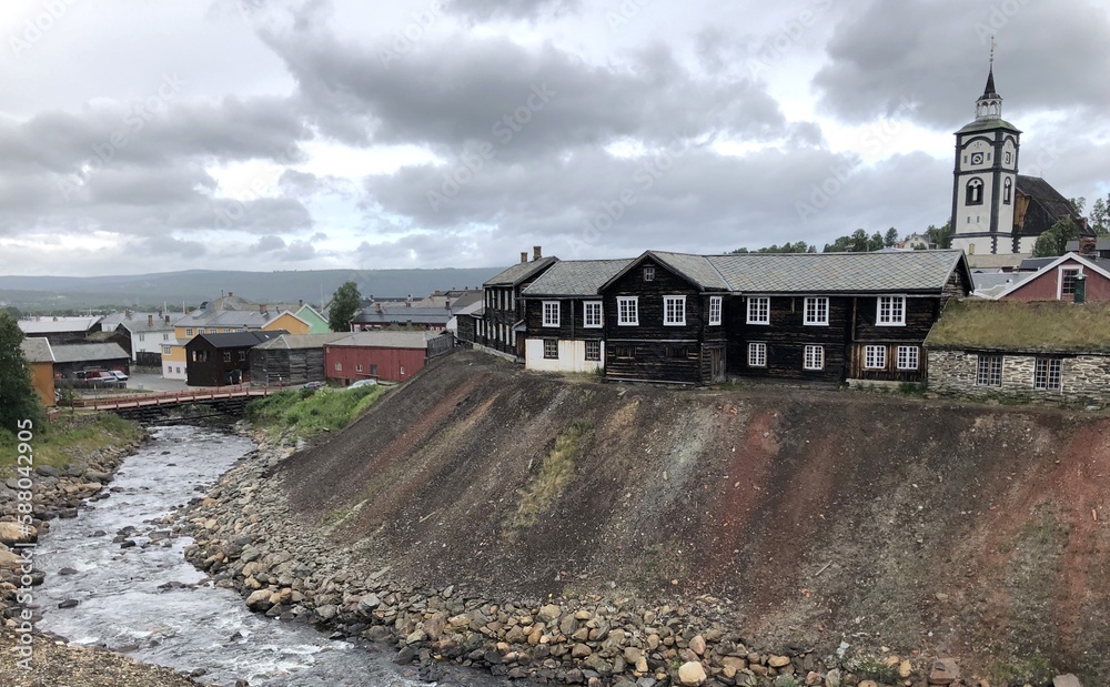 centre ville de la cité minière de Røros en Norvège, patrimoine mondial de l'UNESCO