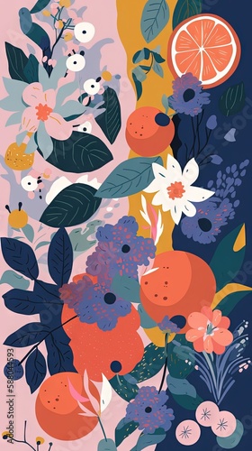 Fleurs, fruits et plantes couleurs abstraites © Merilno