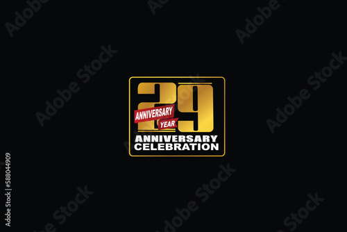 29th, 29 years, 29 year anniversary celebration rectangular abstract style logotype. anniversary with gold color isolated on black background, vector design for celebration vector.eps