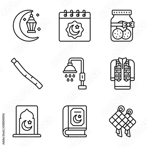 Carefully Crafted Ramadan and Eid al fitr related icons set, Modern style vector