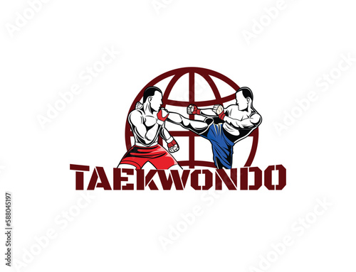 Taekwondo fighting logo designed, sports fighting logo with white background.