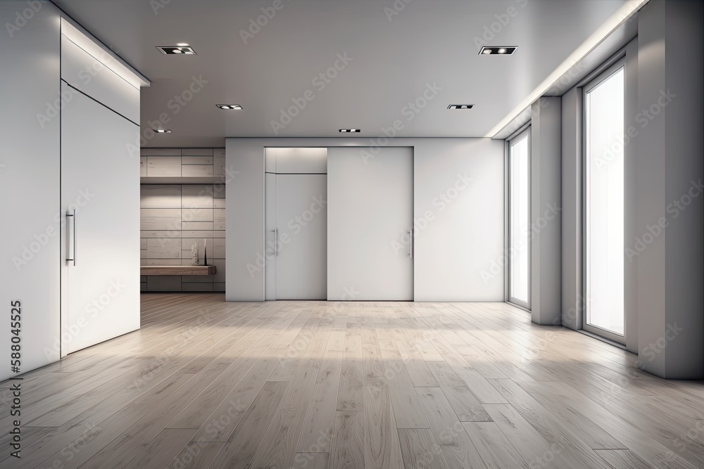 Illustration of an empty room with white walls and doors. Generative AI Illustration of an empty room with white walls and doors. Generative AI