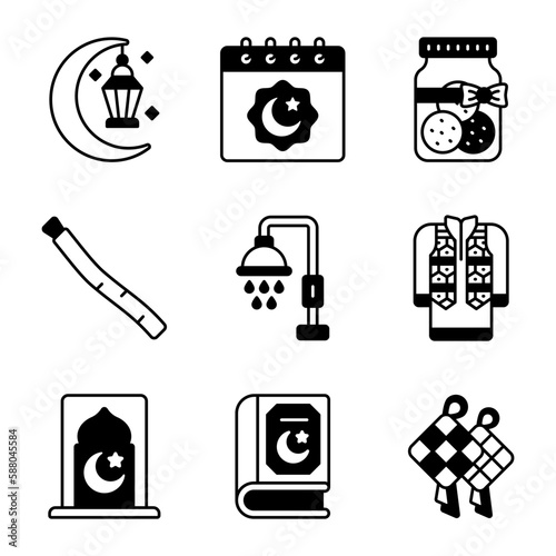 Carefully Crafted Ramadan and Eid al fitr related icons set, Modern style vector