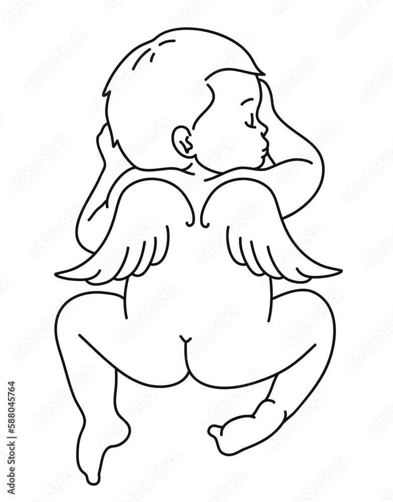 Sleeping Baby Angel. Baby loss memorial. Vector illustration. Sleeping Baby Angel. Baby loss memorial. Vector illustration.