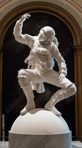 un astronaute sur la lune dans une pose identique à la sculpture David de Michel-Ange photo
