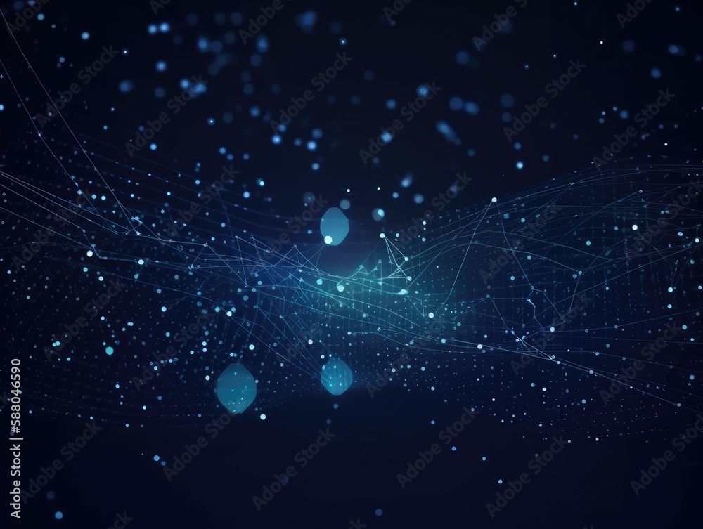 Blue particles wave background. Abstract dynamic mesh. Big data technology. Generative AI Blue particles wave background. Abstract dynamic mesh. Big data technology. Generative AI