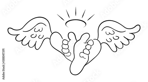 Baby loss memorial. Baby feet with angel wings. Vector illustration.