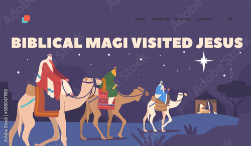 Photographie Biblical Magi Visited Jesus Landing Page Template