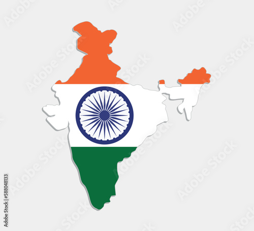 india map with indian flag on gray background