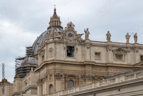 St. Peter's Square and basilica "St. Peter's" on a cloudy day. Italy's capital Rome and vatican state