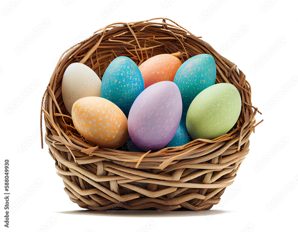 easter eggs in a basket on a transparent background For decorating projects easily. generative AI