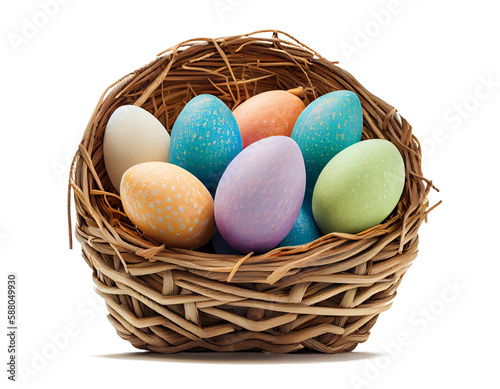 easter eggs in a basket on a transparent background For decorating projects easily. generative AI