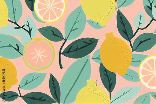 Doodle lemon and abstract elements. Hand drawn pattern illustrations