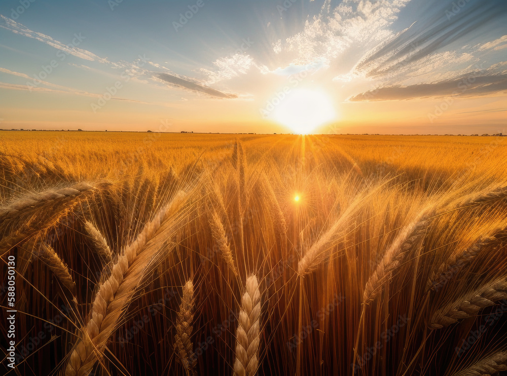 wheat field at sunset summer