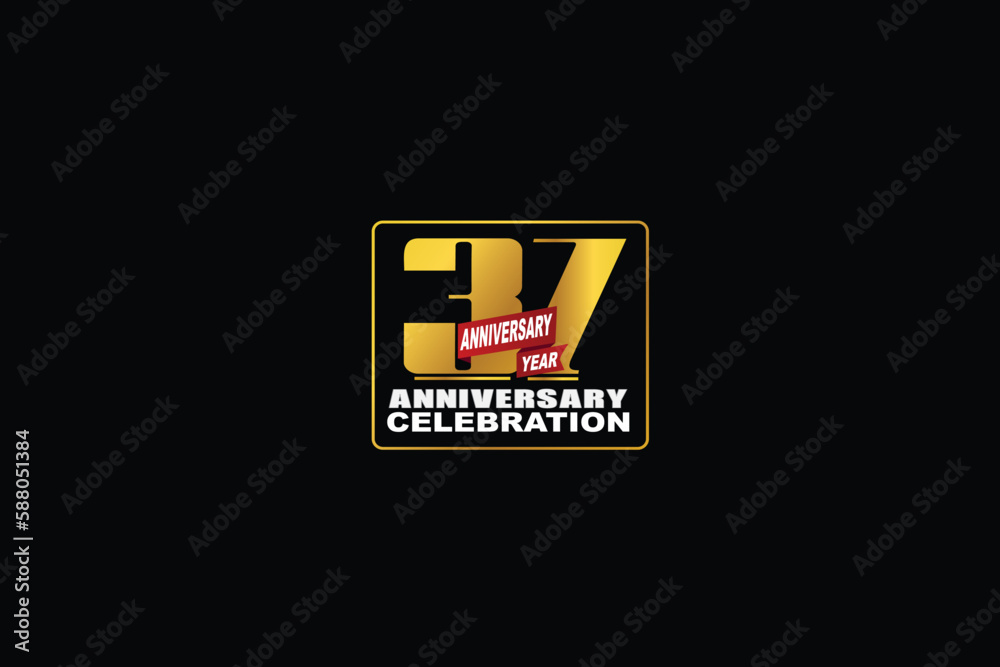 37th, 37 years, 37 year anniversary celebration rectangular abstract style logotype. anniversary with gold color isolated on black background, vector design for celebration vector.eps 37th, 37 years, 37 year anniversary celebration rectangular abstract style logotype. anniversary with gold color isolated on black background, vector design for celebration vector.eps