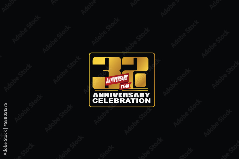 32th, 32 years, 32 year anniversary celebration rectangular abstract style logotype. anniversary with gold color isolated on black background, vector design for celebration vector.eps 32th, 32 years, 32 year anniversary celebration rectangular abstract style logotype. anniversary with gold color isolated on black background, vector design for celebration vector.eps