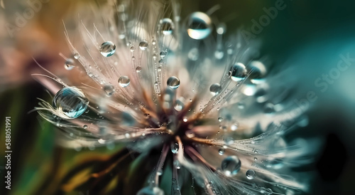 seeds of a dandelion with water drops. Generative AI