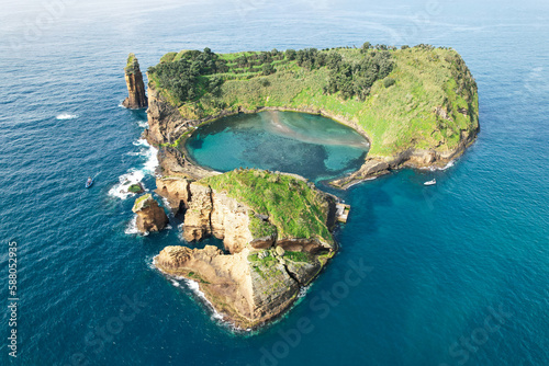 Vila Franca Islet, also known as the Princess Ring is a vegetated uninhabited islet located off the south central coast of the island of Sao Miguel in the Portuguese archipelago of the Azores