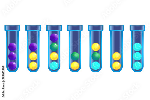 Set of test tubes and balls
