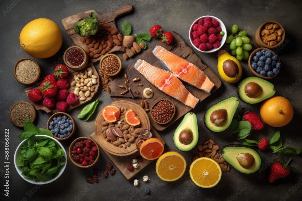 Knolling of healthy food - AI Generated Knolling of healthy food - AI Generated