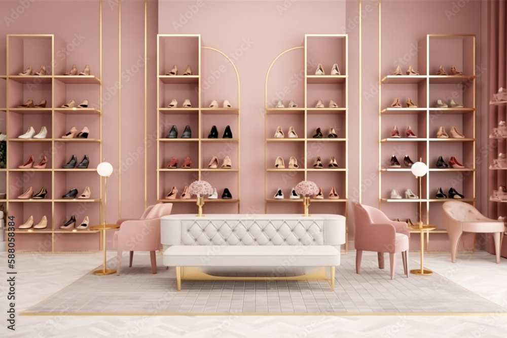 Φωτογραφία Modern women's shoe store, super photo realistic background