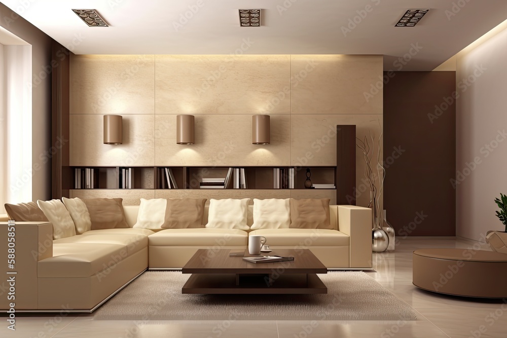 cozy living room with ample natural light. Generative AI cozy living room with ample natural light. Generative AI