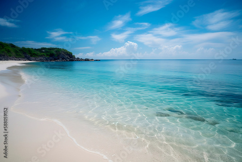Praia paradis  aca com areia branca  mar azul turquesa e c  u com nuvens