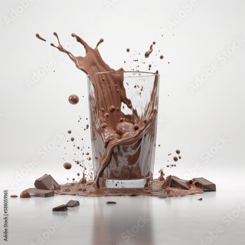 Splash de leite com chocolate no copo criado por IA photo