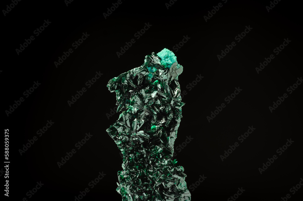 Atacamite crystal. macro detail texture background. close-up raw rough unpolished semi-precious gemstone Atacamite crystal. macro detail texture background. close-up raw rough unpolished semi-precious gemstone