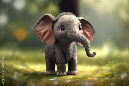 Adorable little elephant strolling through a green forest