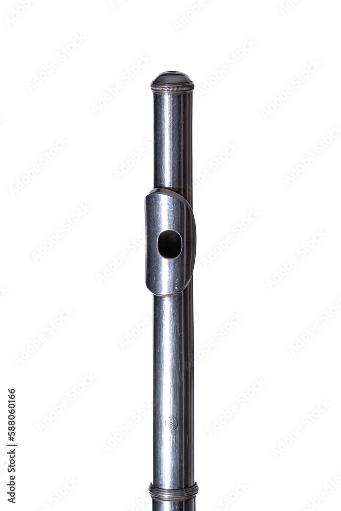 Mouthpiece of transverse flute or side blow flute on white background Mouthpiece of transverse flute or side blow flute on white background