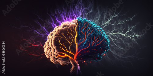 Cervello e connessioni. Background. Ai generated. photo