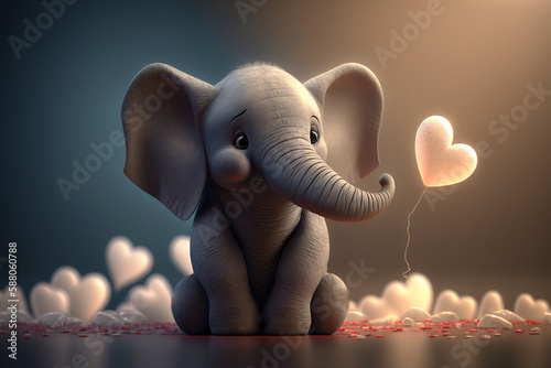 A Cute Little Elephant with Hearts for Valentine s Day