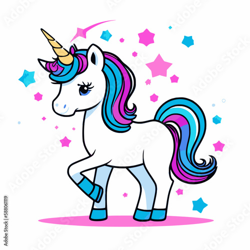 Cute little pink unicorn  vector illustration