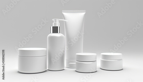Set of cosmetic products, mock up Set, white color cosmetic products  by ai generative