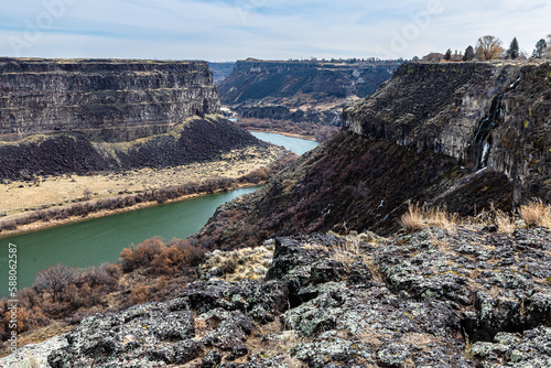 Twin Falls, Idaho, USA, March 17, 2023 Snake River Canyon in winter