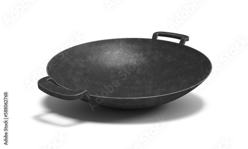 frying pan wok on white background 3d illustration