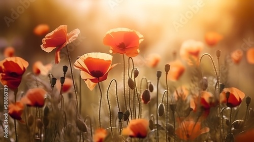 poppies background with empty copy space  generative AI