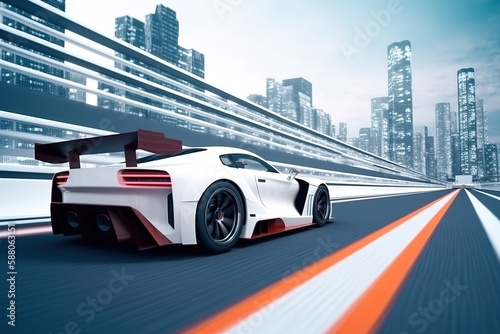 Concept white car on the road  generative ai