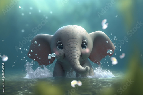 Splish, Splash! Adorable Little Elephant Takes a Dip in a Pond