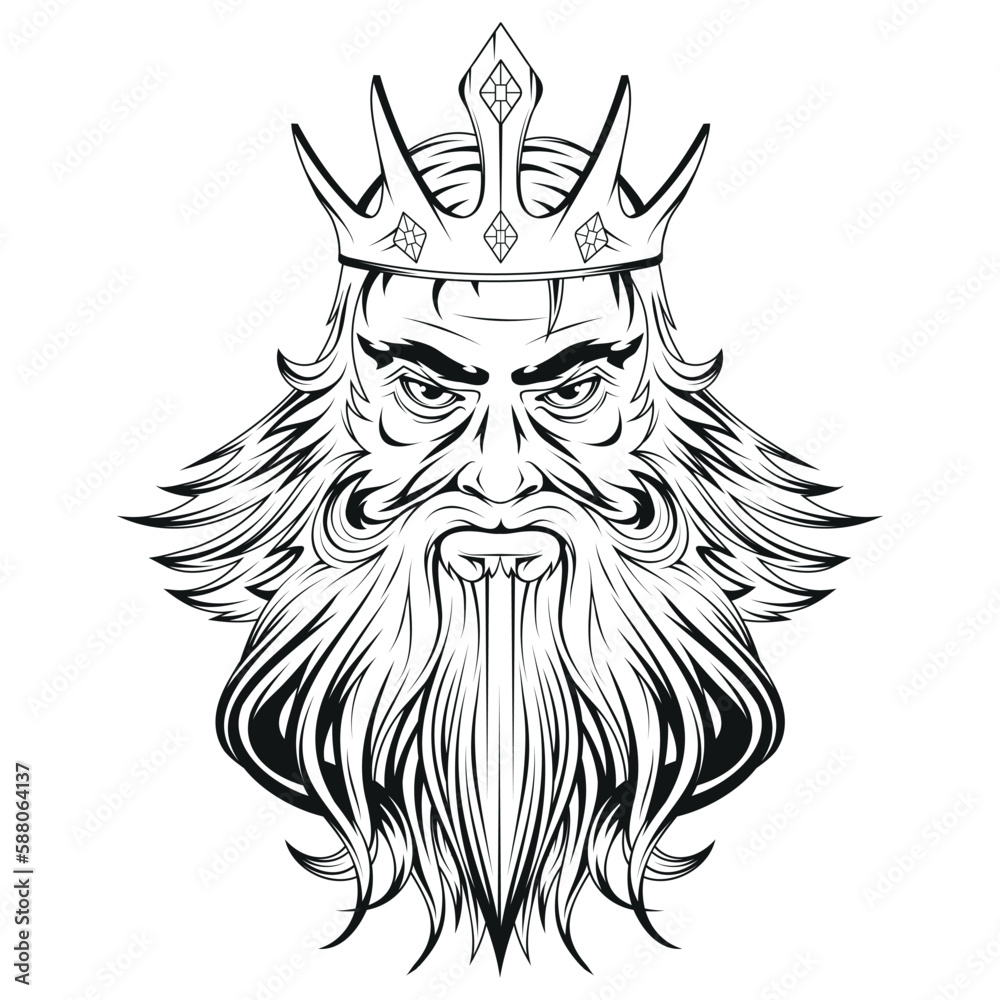 Obraz premium Poseidon. Vector Neptune Illustration. Sketch of the Greek god of the sea