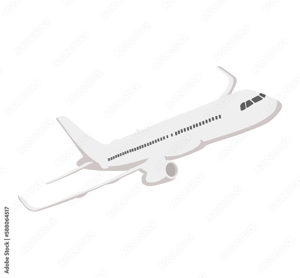 Flat plane illustration, flying plane view. Flat vector illustration