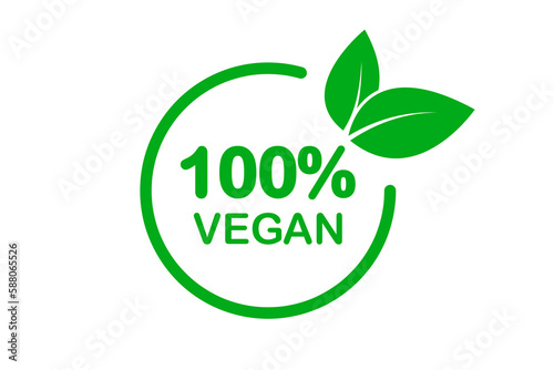 Vegan stamp icon vector logo template. Vegan, no meat, lactose free, healthy, fresh and nonviolent food. Round green vector illustration with leaves for stickers, labels and logos